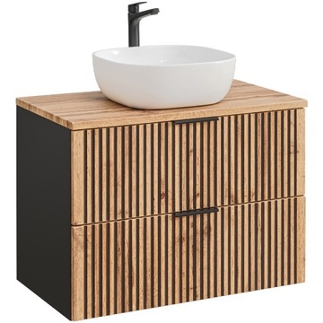 Ryflowana szafka łazienkowa 80 cm XILO BLACK 82 z umywalką SMILE i blatem