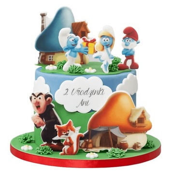 Zestaw Dekoracje na Tort SMERFY 14 El figurki cukrowe opłatek Smurfs