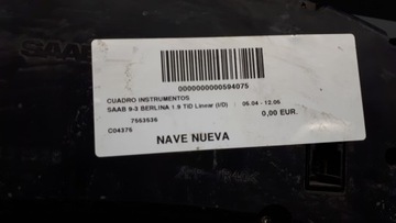 7553536 PŘÍSTROJOVÁ DESKA BUDÍKY SAAB 93 II 1.9 TDI 04-05R