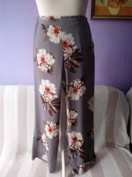 Spodnie NEW LOOK szare w kwiaty szerokie proste 44