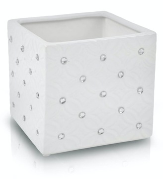 Doniczka CERAMICZNA Biała Cyrkonie Glamour 14 cm