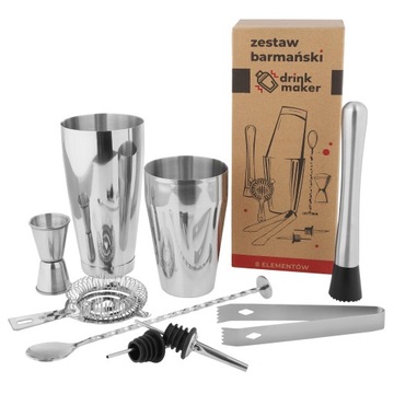 Zestaw barmański do drinków 8 el. Shaker Tin-Tin Strainer Muddler Jigger