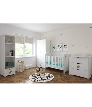 Łóżeczko 120x60 STAR + materac, szuflada, barierka