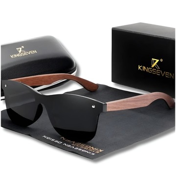 OKULARY PRZECIWSŁONECZNE MĘSKIE KINGSEVEN DREWNIANE POLARYZACJA UV400 +ETUI