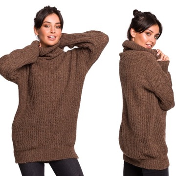 SWETEREK DAMSKI KARDIGAN SWETER DŁUGI CIEPŁY MIĘCIUTKI BRĄZOWY 40/42 L/XL
