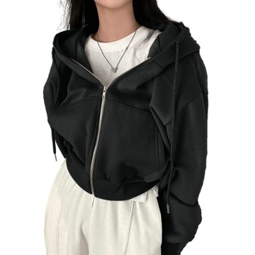 Women Hoodies 2023 Autumn Retro Solid Color Zip Up