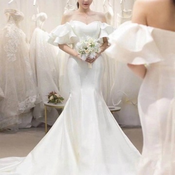 Suknie ślubne dla panny młodej Satynowa lekka suknia ślubna dla nowożeńców Witamy w sukni ślubnej