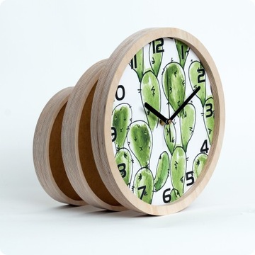 Деревянные римские часы, зеленый плющ, 30 см.