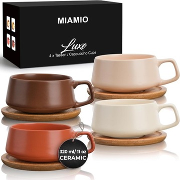 Filiżanka do kawy herbaty ceramiczna z podstawką na prezent ZESTAW 4 sztuki