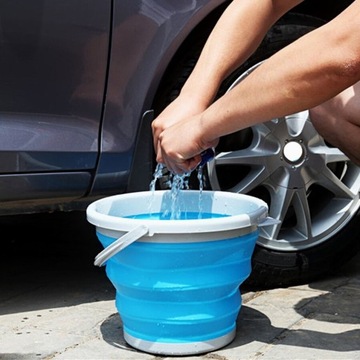 СИЛИКОНОВОЕ ВЕДРО ДЛЯ ВОДЫ, СКЛАДНОЕ, ПОРТАТИВНОЕ, С КРЫШКОЙ, УНИВЕРСАЛЬНОЕ, 5Л