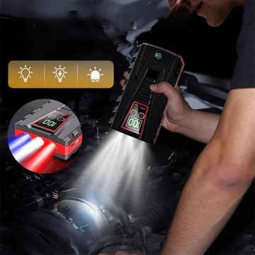ROZRUSZNIK SAMOCHODOWY POWERBANK URZĄDZENIE AUTOSTARTOWE Z LATARKA I KLEMY