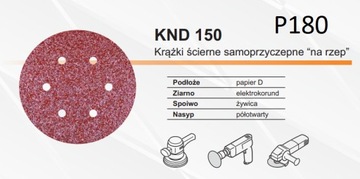 KRĄŻEK ŚCIERNY NA RZEP 150mm 6 otw. (50szt) p180