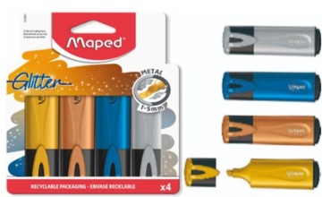 Zakreślacz MAPED METALIC BROKAT 4 x brokatowe metaliczne etui kartonowe