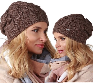 Brązowa POLSKA czapka damska smerfetka Beanie - A4