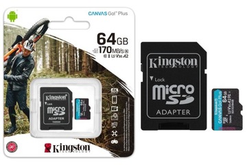 Kingston microSD Canvas Go! Плюс 64 ГБ, MicroSD, флэш-память 10 класса, ada
