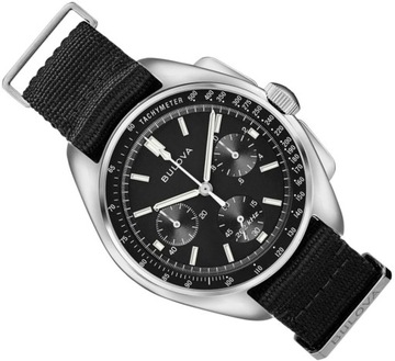 ZEGAREK BULOVA 96A225 CHRONO LUNAR PILOT SZAFIR NATO CERTYFIKAT ORYG. 45mm