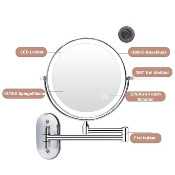 ЗЕРКАЛО ДЛЯ БРИТЬЯ ДЛЯ МАКИЯЖА С ПОДСВЕТКОЙ, 10-Х Х УВЕЛИЧЕНИЕ