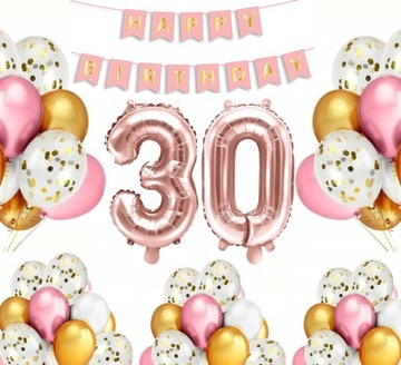 ZESTAW BALONÓW NA 30 URODZINY GOLD ROSE
