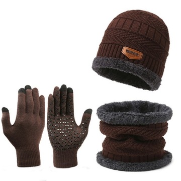 Męska czapka zimowa pogrubiona szalik rękawiczki