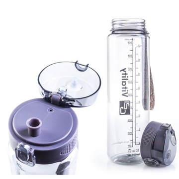 Bidon na wodę Butelki na wodę sok Tritan BPA Free Miarka Ustnik Uchwyt 1L