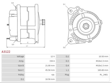 ALTERNÁTOR A3122 PEUGEOT 207 307 308 807 1.6 HDI
