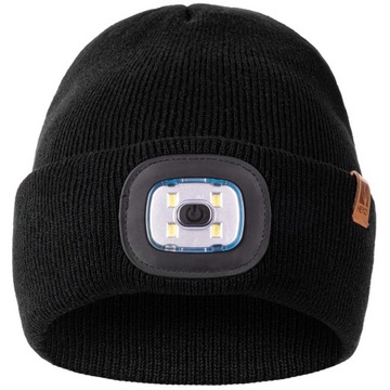 CZAPKA MĘSKA ZIMOWA ROBOCZA Z LATARKĄ LED WYWIJANA DWUWARSTWOWA SPORTOWA