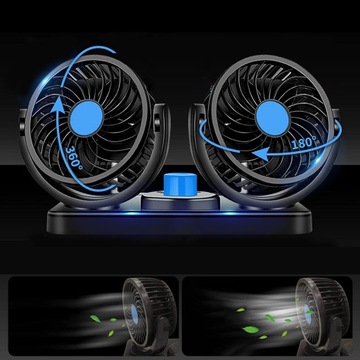 WENTYLATOR SAMOCHODOWY 12V PODWÓJNA GŁOWICA OBROTOWA 360 STOPNI DO POJAZDU