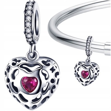 CHARMS WISZĄCE SERCE srebrny koralik cyrkonia charms srebro pr 925 S925