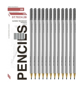 Ołówki techniczne trójkątne 2B 12 MAJEWSKI ST.TECH