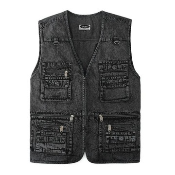 Men's Denim Vest Jacket Dark Blue Black Sleeveless