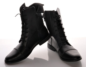 BUTY BULLET za kostkę TRAPERY MILITARNE CZARNE SZTYBLETY SKÓRZANE WYSOKIE41