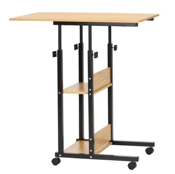 PRZYŁÓŻKOWE BIURKO STOLIK BOCZNY MOBILNE 76-86cm KAWOWY POD LAPTOPA KÓŁKACH