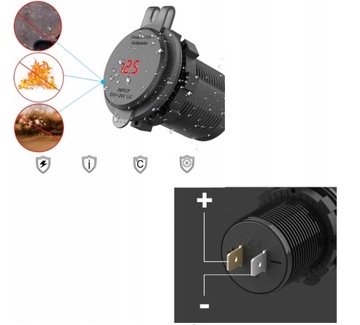 Зарядное устройство для мотоцикла 2x USB QC3.0 вольтметр 3A C