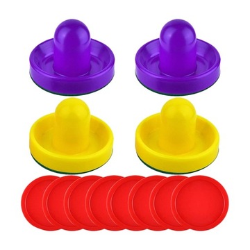 4Pcs Air Hockey Pushers and 8Pcs Pucks Accessories Yellow and Violet