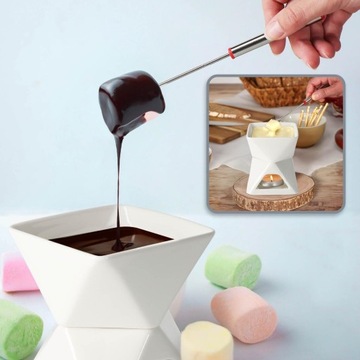 ZESTAW DO CZEKOLADOWEGO FONDUE CERAMICZNA MISKA + TYGIEL 4 WIDELCE MISKA