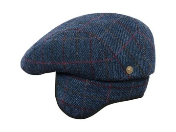 CZAPKA Z NAUSZNIKIEM NA ZIMNE DNI ORYGINALNY HARRIS TWEED NIEBIESKA 61