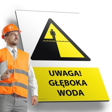 Tablica ostrzegawcza BHP UWAGA GŁĘBOKA WODA