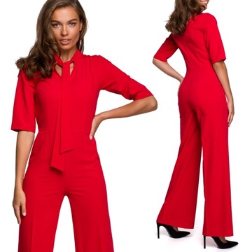 KOMBINEZON DAMSKI ELEGANCKI KOBIECY Z WIĄZANIEM PRZY SZYI CZERWONY 44 XXL