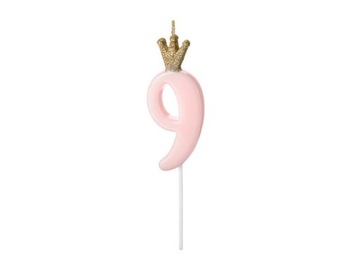Świeczka urodzinowa Cyferka 9, jasny różowy, 9.5cm