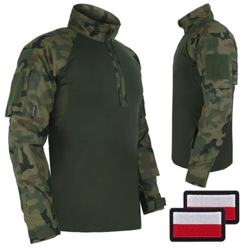 BLUZA TAKTYCZNA WOJSKOWA COMBAT SHIRT DOMINATOR KAMUFLAŻ MORO WZ.93 + FLAGI