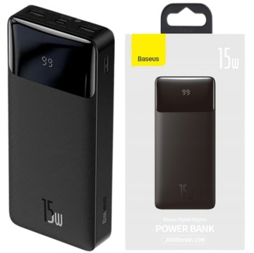 BASEUS POWER BANK 20000 мАч POWERBANK 15 Вт PD 3X USB-C КАБЕЛЬ USB-C TYPE-C 3A