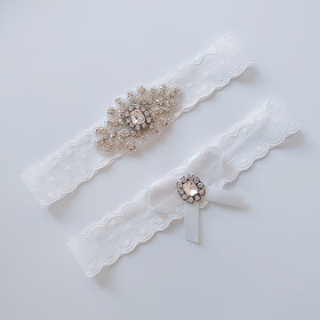 Белая свадебная подвязка, кристаллы, бант, элегантный свадебный комплект