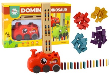 Autko Czerwony Dinozaur na Baterie Układające Kolorowe Domino 4 Kol Klocków