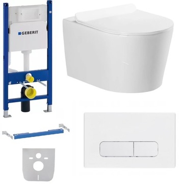 ZESTAW Stelaż WC GEBERIT UP100 + przycisk biały + miska WC + deska W/O