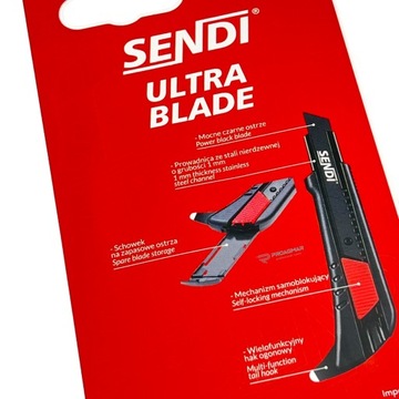 Нож строительный Sendi ULTRABLADE 18мм с крючком для ложи GLAZURNIK ELECTRYK