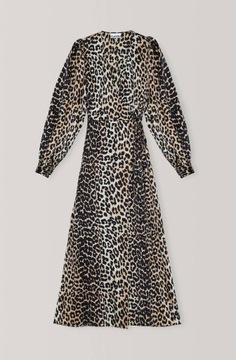 GANNI sukienka 36 S LEOPARD SATIN SILK DRESS