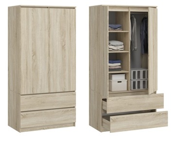 SZAFA 90CM DĄB SONOMA GARDEROBA MONIA 2D 2 SZ SYPIALNIA