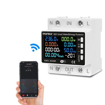 Inteligentny licznik energii prądu watomierz przekaźnik 63A LCD TUYA WiFi