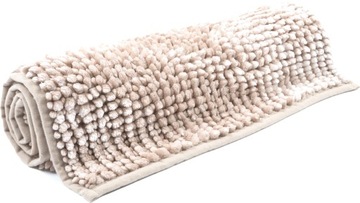 Противоскользящий коврик для ванной комнаты, бежевый, пушистый, лохматая синель, 50x80см