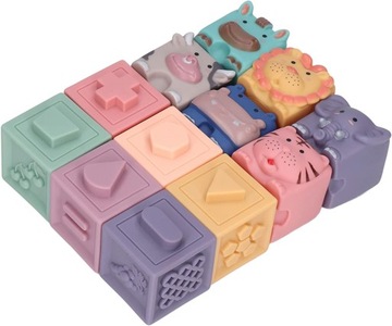 СЕНСОРНЫЕ БЛОКИ Мягкая резина ЖИВОТНЫЕ Игрушки для прорезывания зубов, 12 штук